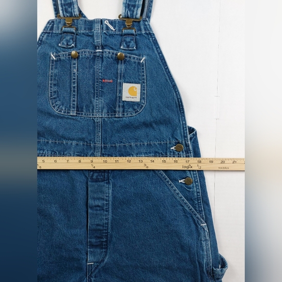 Carhartt Jean Bib Overalls Mens 36x30 Blue Darkstone Denim Work Wear R07-DST - Picture 3 of 8